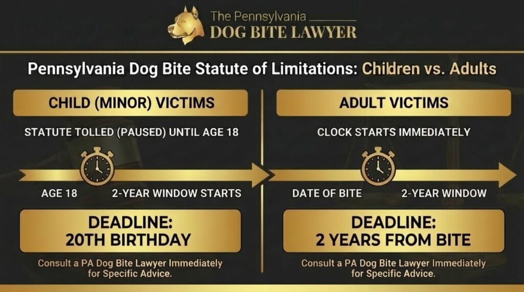 PA dog bite claims statute of limitations adults v children